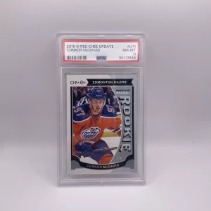 2015-16 OPC Update Marquee Rookie #U11 Connor McDavid PSA 8 Oilers RC front